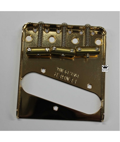 Fender Tele Bridge Vintage 3-Compensated Brass Saddle Bridge Assembly, Gold 0990806210