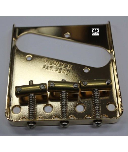 Fender Tele Bridge Vintage 3-Compensated Brass Saddle Bridge Assembly, Gold 0990806210