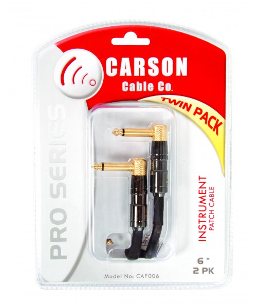 CARSON PRO 2 Pack 6' patch cable 150 strand 7mmO/D 2 x right angle gold jacks CAP006